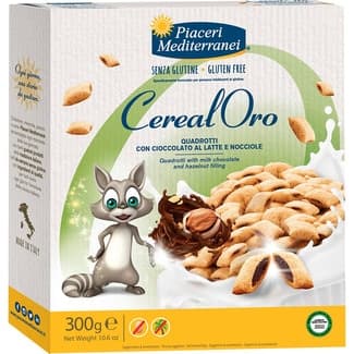 Cereal Oro almohadillas de cereales rellenos de chocolate con leche y avellanas sin gluten envase 300 g sin aceite de palma - Piaceri Mediterranei