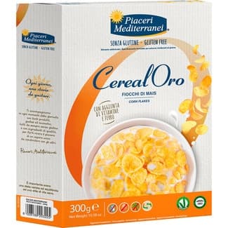 Cereal Oro copos de maíz sin gluten y sin lactosa envase 300 g - Piaceri Mediterranei