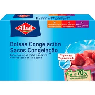 Bolsa de congelación surtidas 20 pequeñas 15 medianas y 10 grandes caja 45 unidades - Albal