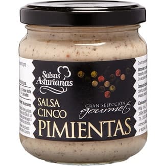 Salsa cinco pimientas gran selección gourmet frasco 190 g - Salsas Asturianas
