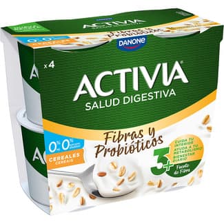 Fibras y Probióticos bífidus con cereales desnatado 0% m.g. 0% azúcares añadidos pack 4 unidades 115 g - Danone Activia