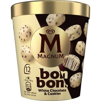 Bombones helados white chocolate & cookies 12 unidades estuche 204 ml - Magnum Bonbon