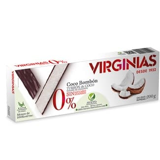 0% turrón de coco bombón bañado en chocolate Calidad Suprema estuche 200 g - Virginias