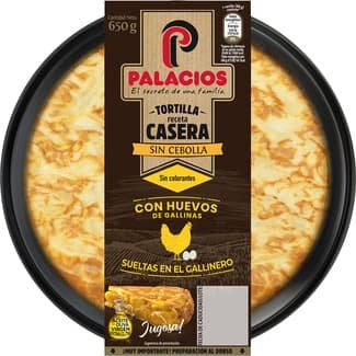 Tortilla de patata casera sin cebolla y AOVE sin gluten sin lactosa envase 650 g - Palacios