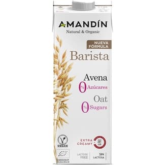 Bebida barista de avena ecológica extra cremosa 0% azúcares sin lactosa brik 1 l - Amandin