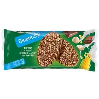 Tortitas de maíz con chocolate con leche sabor avellana packs 4x2 unidades envase 108 g - Bicentury