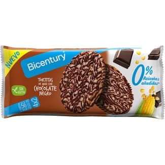 Tortitas de maíz con chocolate negro sin gluten y 0% azúcares añadidos pack 4x2 envase 108 g - Bicentury