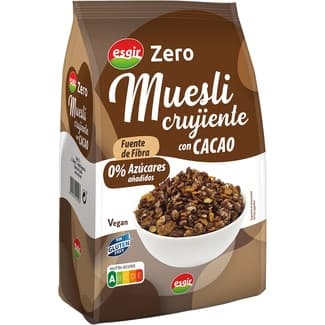 Zero muesli crujiente con cacao sin gluten 0% azúcares añadidos bolsa 300 g - Esgir
