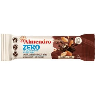 Zero barrita de almendra, cacahuete y chocolate intenso sin gluten y sin azúcares añadidos estuche 120 g - El Almendro