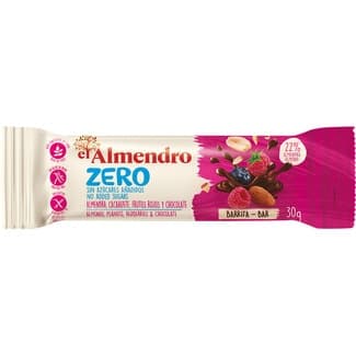 Zero barrita de almendra, cacahuete, frutos rojos y chocolate sin gluten estuche 120 g sin azúcares añadidos - El Almendro