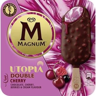 Helado Double Cherry Utopía de chocolate, cerezas y frutos rojos 3 unidades estuche 255 ml - Magnum