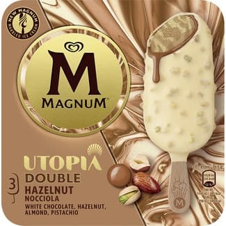 Helado Double Utopía de chocolate blanco con avellanas, pistacho y almendras 3 unidades estuche 255 ml - Magnum