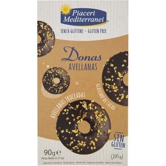 Donas glaseadas de chocolate con avellanas sin gluten envase 90 g - Piaceri Mediterranei