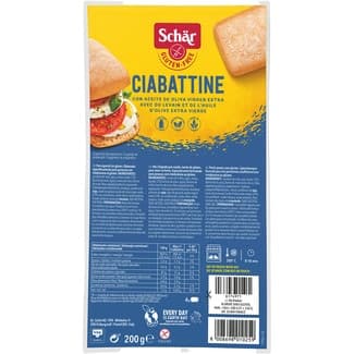 Ciabattine panecillos de chapata con aceite de oliva virgen extra sin gluten y sin lactosa envase 200 g - Schar