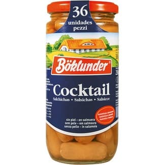 Salchichas cocktail sin piel en salmuera 36 unidades frasco 250 g neto escurrido - Boklunder