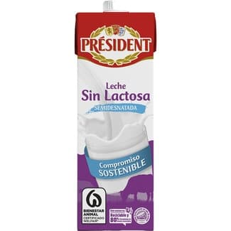 Leche semidesnatada sin lactosa brik 1 l - President