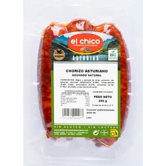 Chorizo asturiano ahumado sin gluten sin lactosa envase 250 g - El Chico
