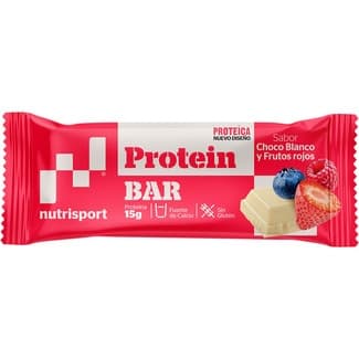 Barrita proteica de chocolate blanco y frutos silvestres sin gluten envase 44 g - Nutrisport
