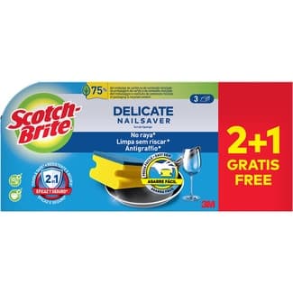 Estropajo con esponja salvauñas Delicate no raya paquete 2 unidades + 1 gratis - Scotch Brite