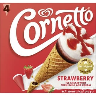 Conos de helado de fresa 4 unidades estuche 360 ml - Cornetto