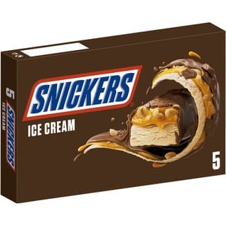 Barritas de helado rellenas con trozos de cacahuete y caramelo estuche 5 unidades - Snickers