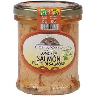 Lomos de salmón en aceite de oliva tarro 100 g neto escurrido - Costa Vasca