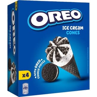 Conos de helado de chocolate y nata con trozos de galleta 4 unidades estuche 440 ml - Oreo