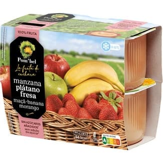 Compota de manzana, plátano y fresa 100% fruta sin gluten pack 4 tarrina 100 g - Pom'bel