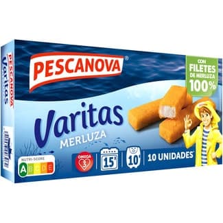 Varitas de merluza empanada 10 unidades estuche 300 g - Pescanova