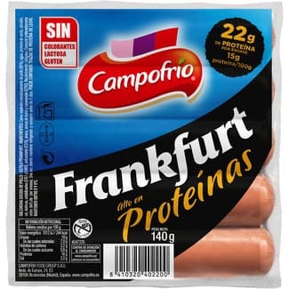 Salchichas Frankfurt cocidas de pollo sabor ahumado alto en proteínas 6 piezas envase 140 g sin gluten sin lactosa - Campofrio