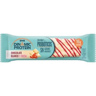 Barrita de proteínas de chocolate blanco y fresa con probióticos unidad 55 g sin azúcares añadidos - Dinamic Protein