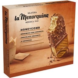 Helado sándwich con caramelo y chocolate crujiente HoneyComb 3 unidades estuche 480 ml - Menorquina