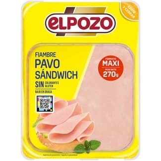 Fiambre de pavo sándwich maxi en lonchas sin gluten envase 270 g - Elpozo