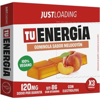 Tú Energético gominola sabor melocotón vegana con vitamina B6 y electrolitos pack 3 estuche 90 g - Just Loading