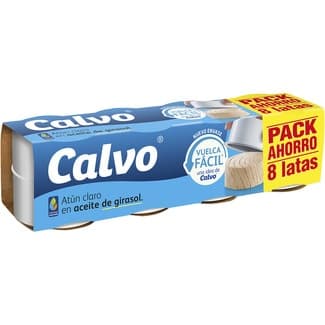 Atún claro en aceite de girasol formato ahorro pack 8 latas 52 g - Calvo