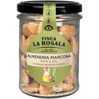 Almendras marconas tostadas con AOVE y sal sin gluten, sin lactosa y veganas tarro 90 g - Finca La Rosala