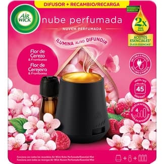 Ambientador difusor automático Nube Perfumada Flor de Cerezo & Frambuesa aparato + recambio con aceites esenciales - Air Wick
