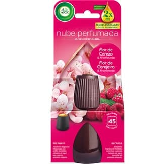Ambientador automático difusor Nube Perfumada Flor de Cerezo & Frambuesa con aceites esenciales recambio - Air Wick