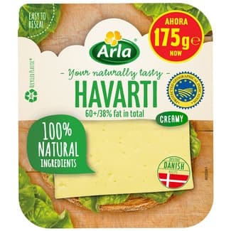 Queso danés havarti de vaca IGP en lonchas envase 175 g elaborado con leche pasteurizada - Arla
