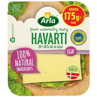 Queso danés havarti light de vaca IGP en lonchas envase 175 g elaborado con leche pasteurizada - Arla