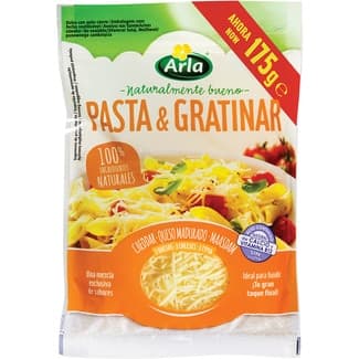 Queso rallado 3 quesos cheddar, queso madurado y maasdam de vaca para pasta y gratinar bolsa 175 g elaborados con leche pasteurizada - Arla