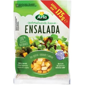 Surtido de quesos en dados para ensalada cheddar y samsoe de vaca bolsa 175 g elaborados con leche pasteurizada - Arla
