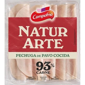 NaturArte pechuga de pavo cocida en lonchas 93% carne bajo en grasa sin azúcares envase 105 g - Campofrio