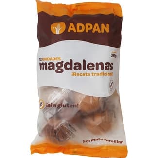 Magdalenas sin gluten y veganas 12 unidades envase 350 g - Adpan