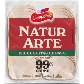 NaturArte pechuguitas de pavo en lonchas asadas al horno 99% carne bajo en grasa envase 90 g sin azúcares - Campofrio