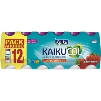 Kaikucol fresa reduce el colesterol con probióticos 0% sin azúcares añadidos pack 12 unidades 65 ml sin lactosa - Kaiku