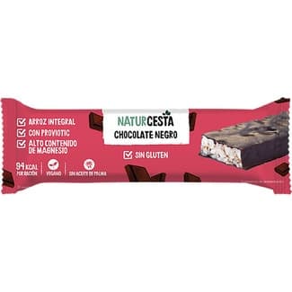 Barrita de arroz integral chocolate negro con probióticos y magnesio sin gluten y vegana unidad 18 g - Naturcesta