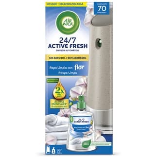 Ambientador difusor automático Active Fresh Ropa Limpia con Flor 24/7 sin aerosol aparato + recambio - Air Wick