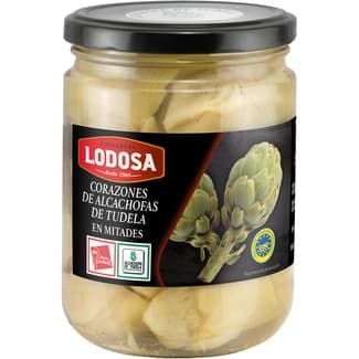 Corazones de alcachofas IGP de Tudela en mitades frasco 250 g neto escurrido - Lodosa