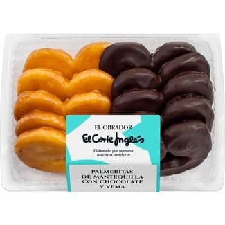 Palmeritas de mantequilla surtidas yema y chocolate 10 unidades bandeja 190 g - El Obrador El Corte Ingles